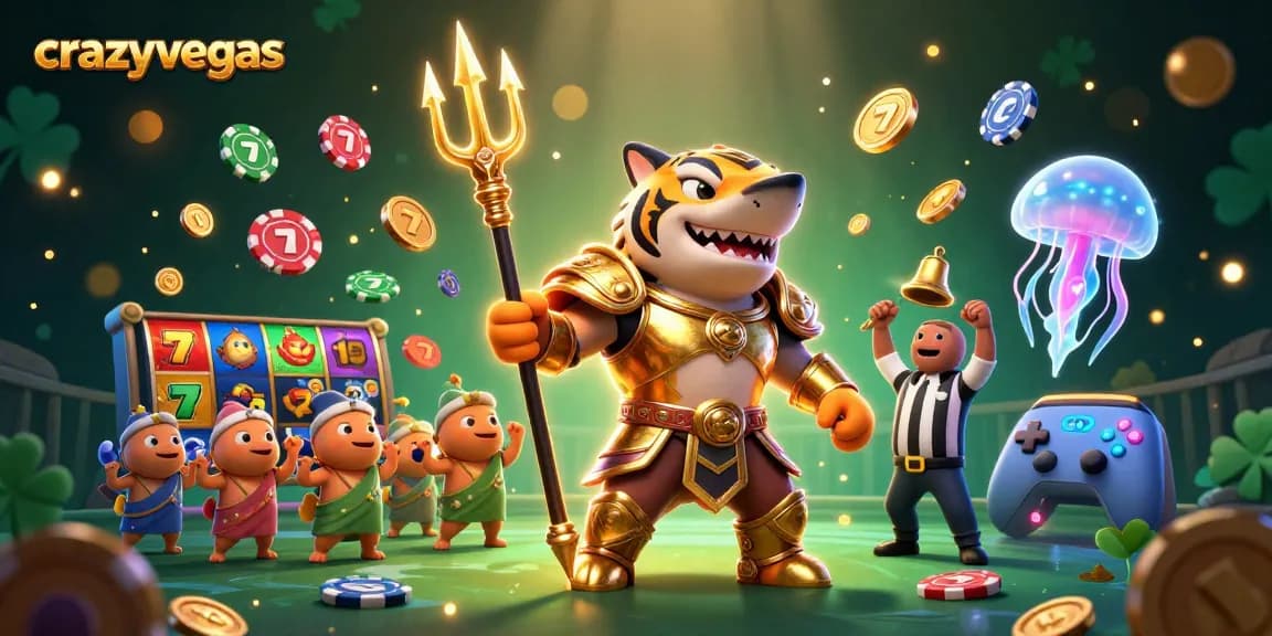 Experience the thrill of crazyvegas with a vibrant underwater casino scene featuring a tiger shark in gladiator armor