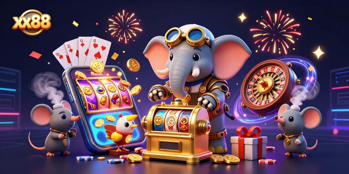 xx88 players engage with a thrilling casino environment featuring cartoon characters and gaming elements.