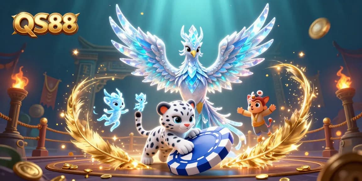 Experience the thrill of QS88 with an energetic scene of ice phoenixes and gambling elements.