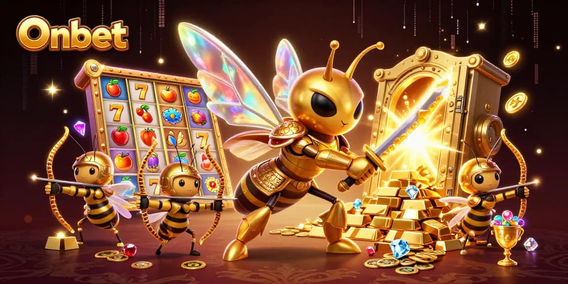 Experience excitement at Onbet with a vibrant slot game scene featuring a golden hornet samurai.