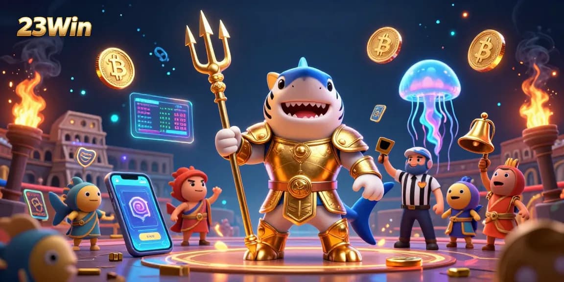 Experience thrilling gameplay with 23Win, featuring a dynamic underwater casino scene with engaging characters and elements.