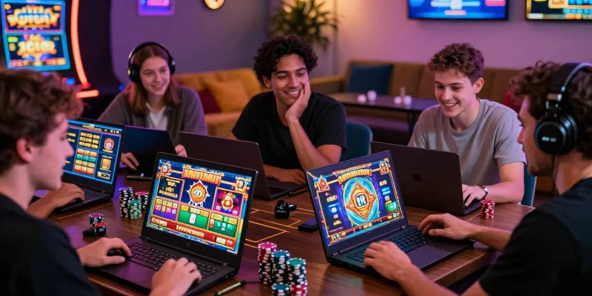 Excited players enjoying bonus buy slots in a vibrant online casino setting.