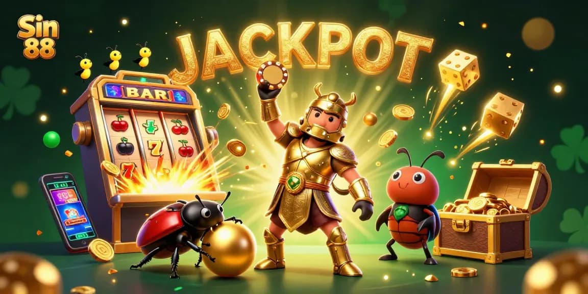 Win big with Sin 88 as a hercules beetle triumphs in a vibrant casino atmosphere.