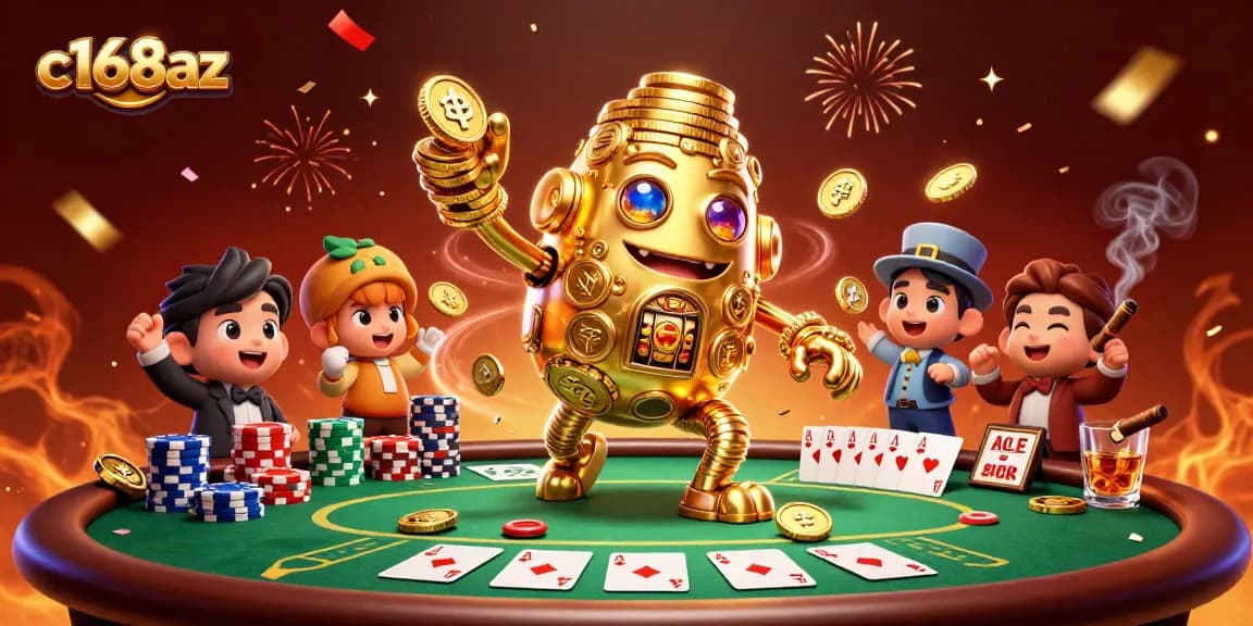 Experience the excitement of c168az with a captivating casino scene featuring a golden golem and poker action.