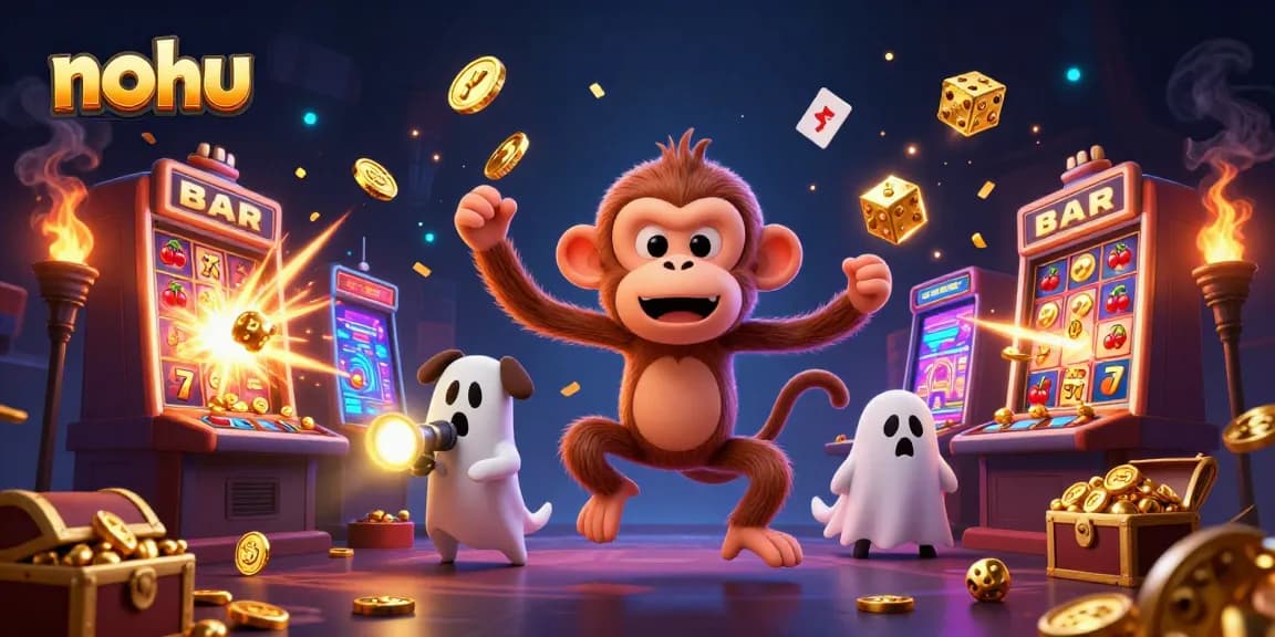 Engage with exciting nohu jackpots and rewards in this vibrant casino scene featuring lively characters.