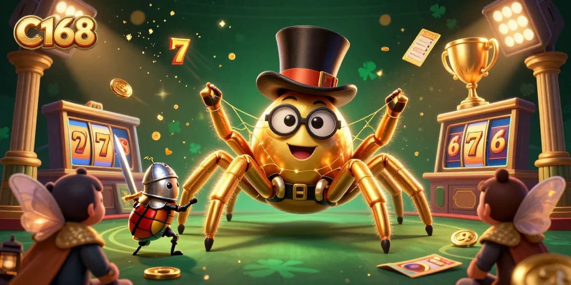 Spin the reels at C168 with a lively 3D casino scene filled with action and excitement.