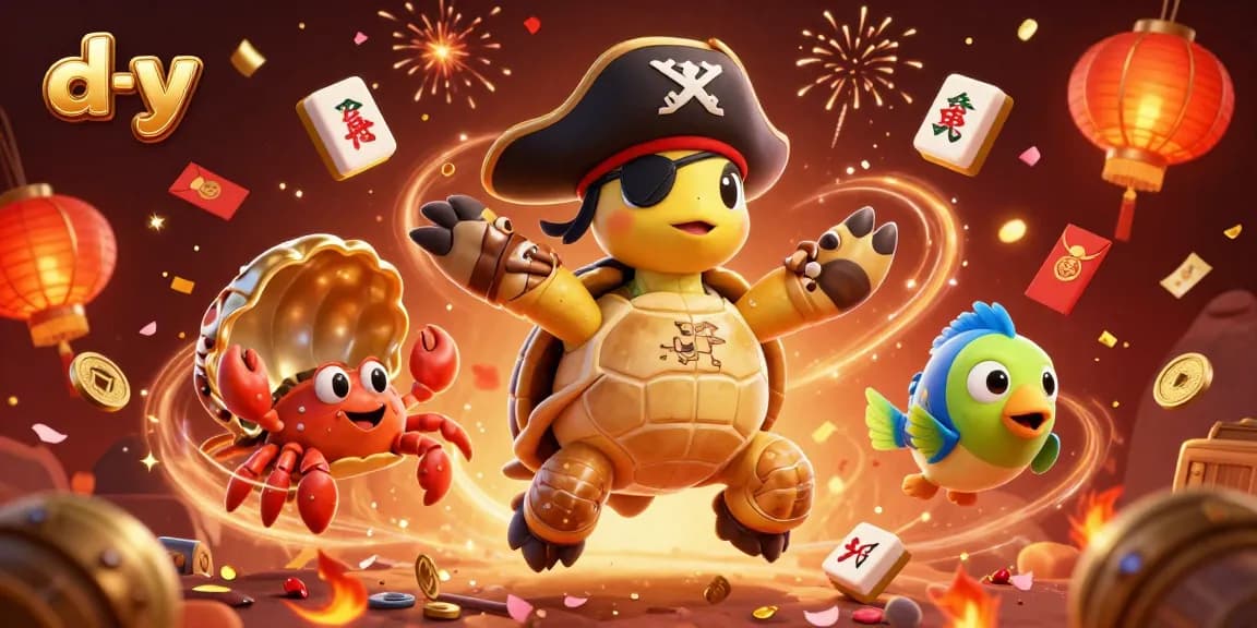 Engage in d-y gambling action with pirate turtle, crab, and parrotfish amid festive treasures.