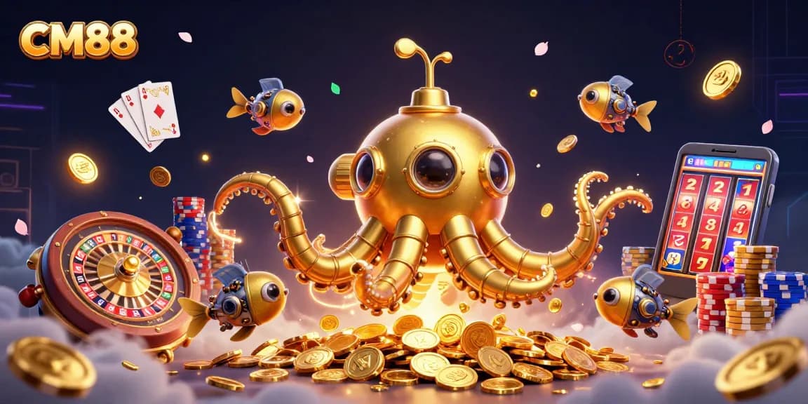 Win exciting prizes with CM88 as a golden kraken submarine navigates a sea of coins.