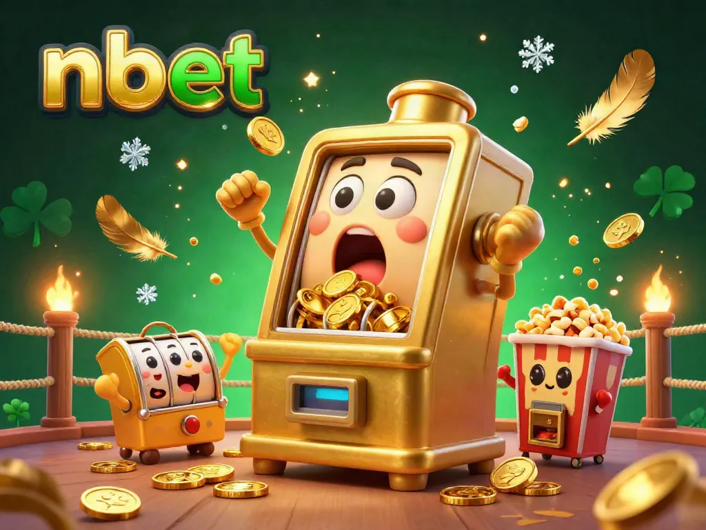 Engage in thrilling gaming action with nbet's vibrant slot machine celebration, featuring a jackpot moment.
