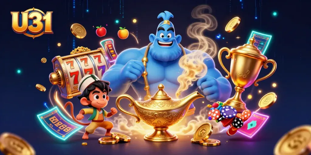 Experience the thrilling excitement of U31 with a genie and lively casino elements.