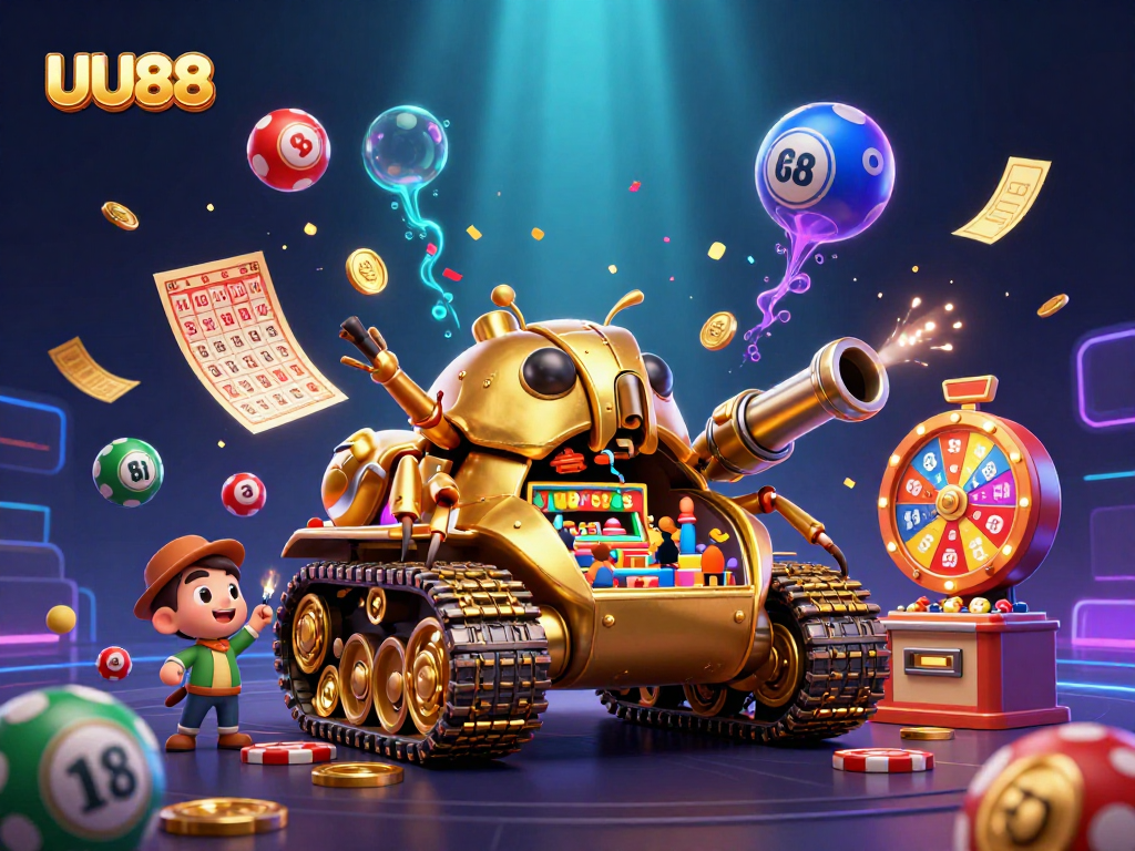 Experience the thrill of UU88 with a vibrant 3D casino illustration showcasing dynamic gaming elements.