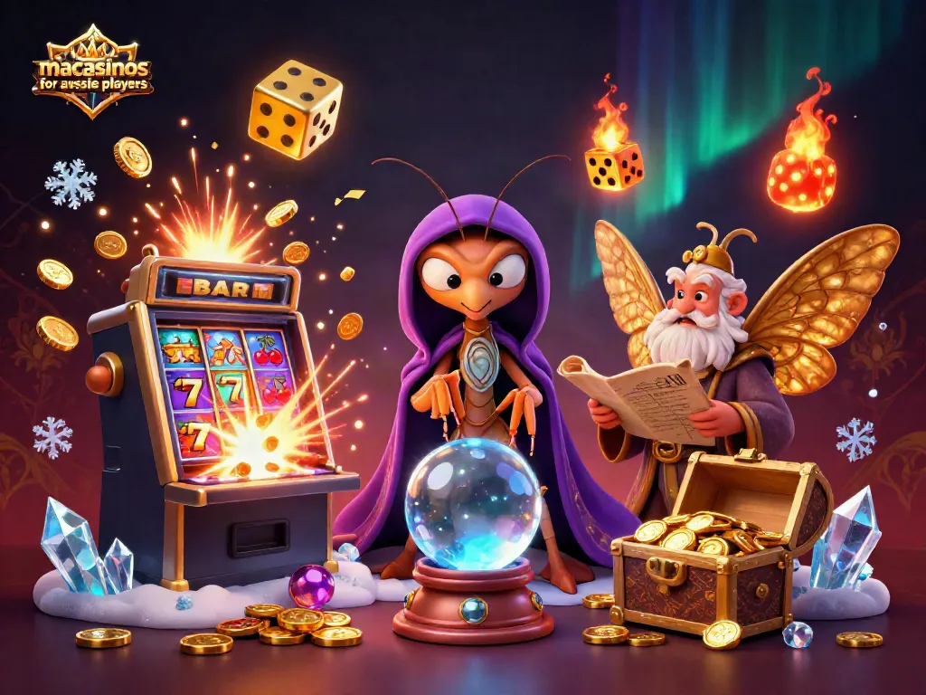Explore vibrant mac casinos for aussie players featuring a lively scene with fortune teller and dynamic game elements.