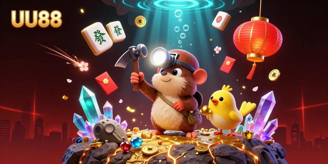 Engage with UU88’s vibrant casino world through this ultra-detailed 3D illustration, featuring festive elements.