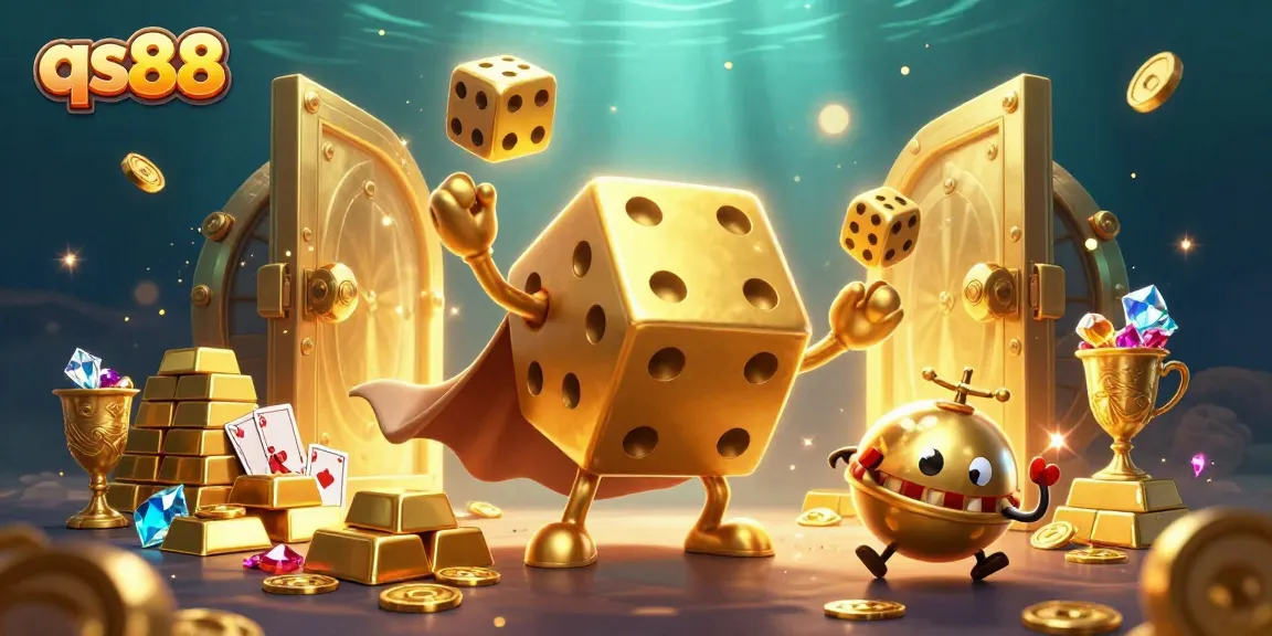 Experience thrill and excitement with qs88 gaming, featuring dynamic golden dice and lavish treasure.