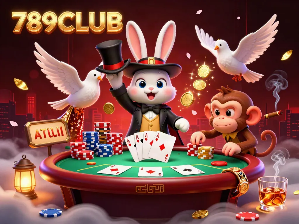 Engage with 789CLUB's casino excitement through a vibrant illustration featuring magical characters and dynamic game elements.