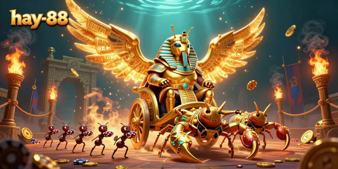Exciting gaming adventure with hay-88, featuring a golden beetle and unique casino elements.