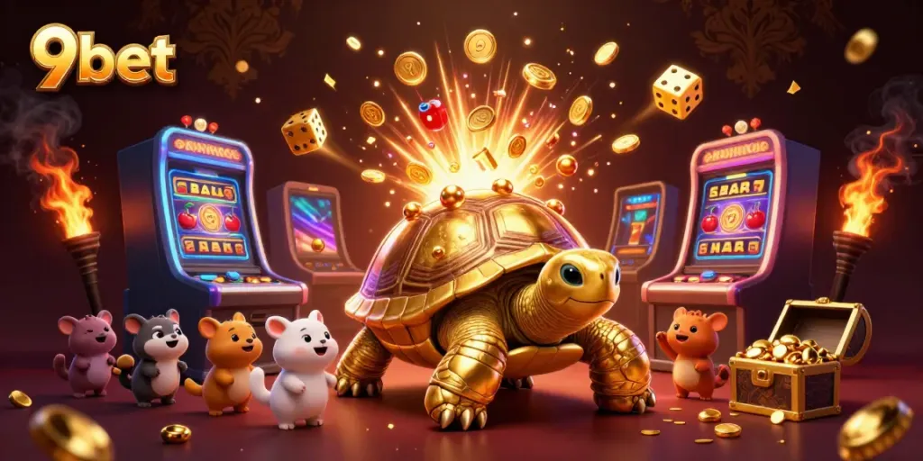 Engage in thrilling casino adventures with 9bet's vibrant live casino atmosphere featuring gold and excitement.