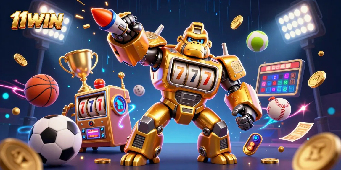 Experience thrilling gaming action with 11WIN's colorful 3D transformer mech and sports elements.