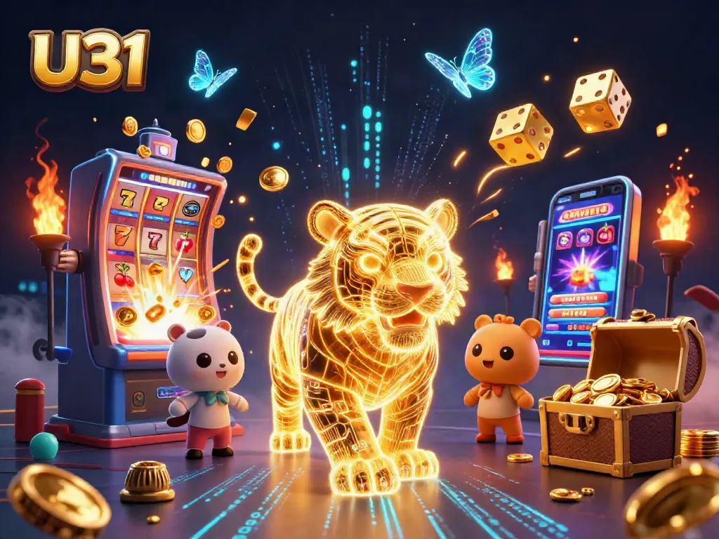 Experience the thrill of U31 with a vibrant casino scene featuring a golden tiger and bursting jackpots.