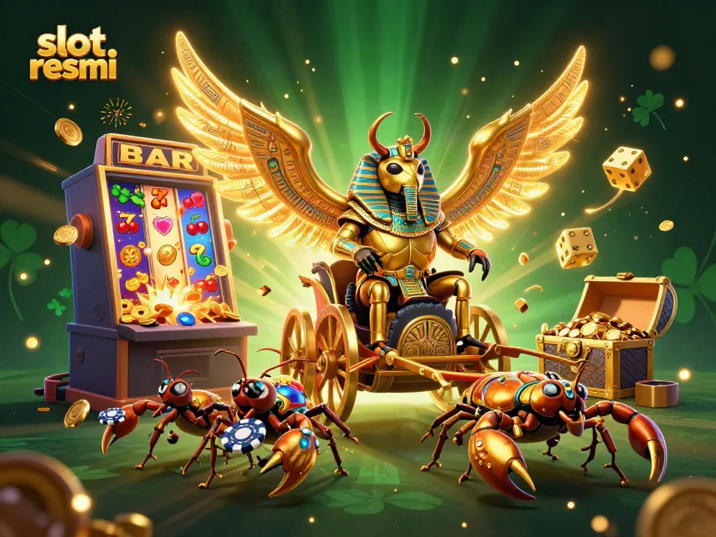 Engage with rich slot resmi visuals featuring a golden scarab and jackpot explosion in this 3D carnival.