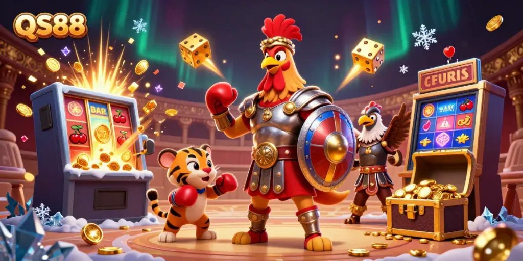 Engage in thrilling gameplay at QS88 featuring dynamic slot machine jackpots and lively characters.