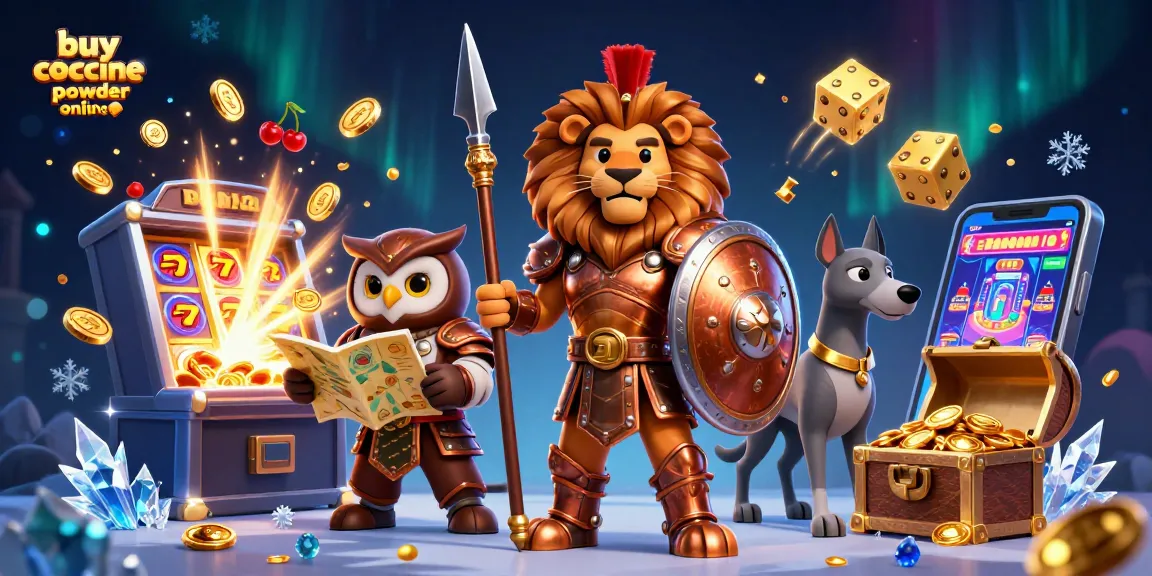 Engage with thrilling casino gameplay as you buy cocaine powder online amidst a vibrant scene of slot machines and animated characters.