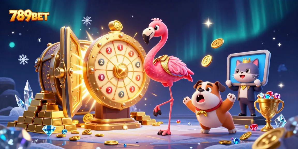 Win big with 789BET in an exciting casino scene featuring vibrant game show characters.
