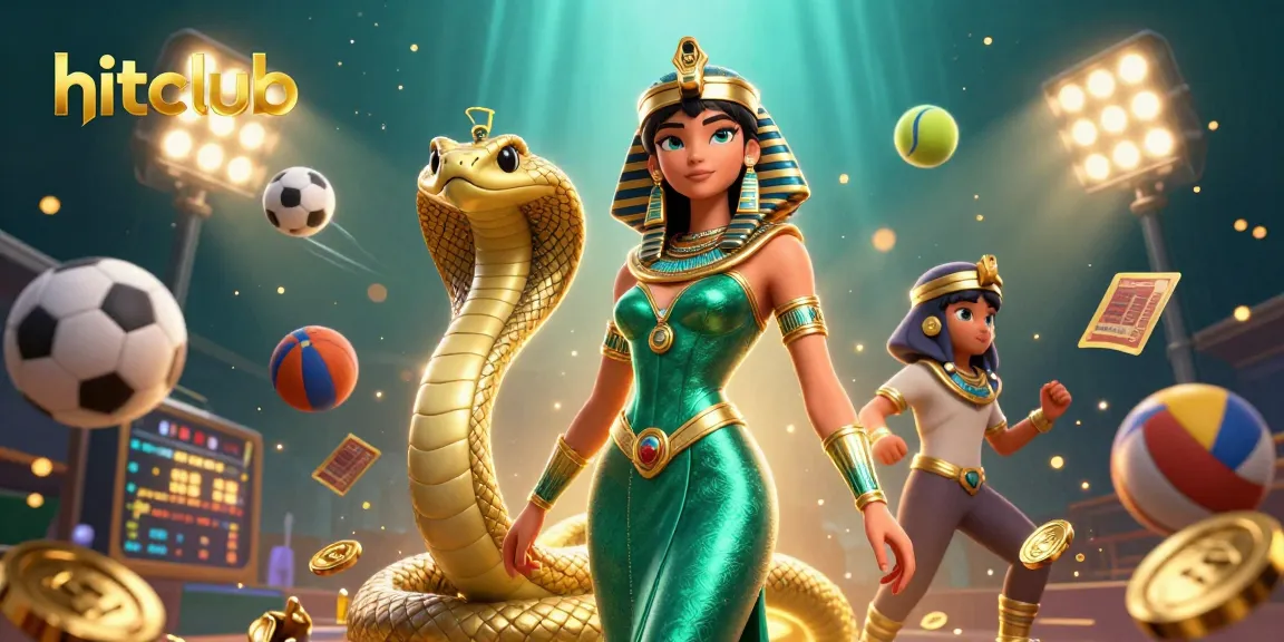 Winning at hitclub with a stunning casino princess, dynamic sports elements, and golden treasures.