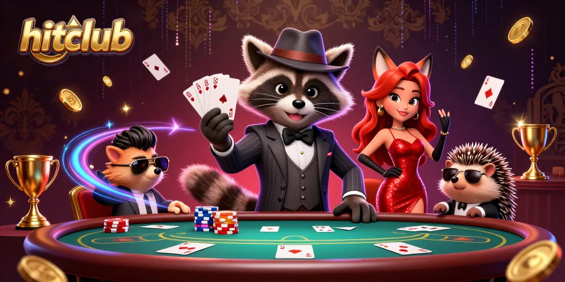 Engage in thrilling poker action at hitclub with a lively 3D casino scene showcasing vibrant characters and dynamic gameplay elements.