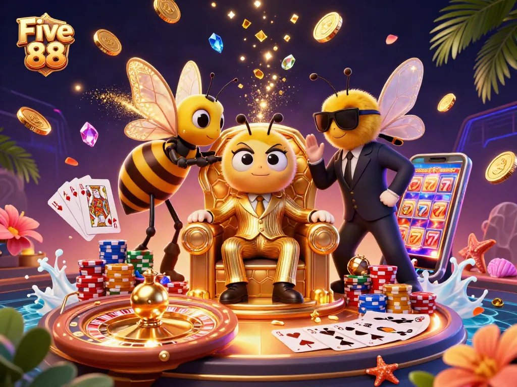 Experience the excitement of Five 88's vibrant casino scene with a bumblebee boss, guards, and shimmering prizes!