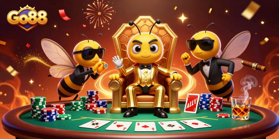 Experience thrilling Go88 gaming with a bumblebee mob boss and vibrant casino elements.