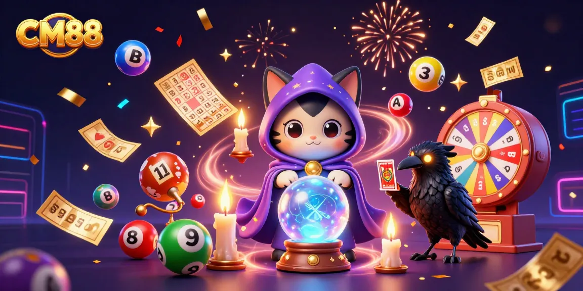 Experience the thrill of CM88 with colorful lottery balls and dynamic prizes in a vibrant casino illustration.