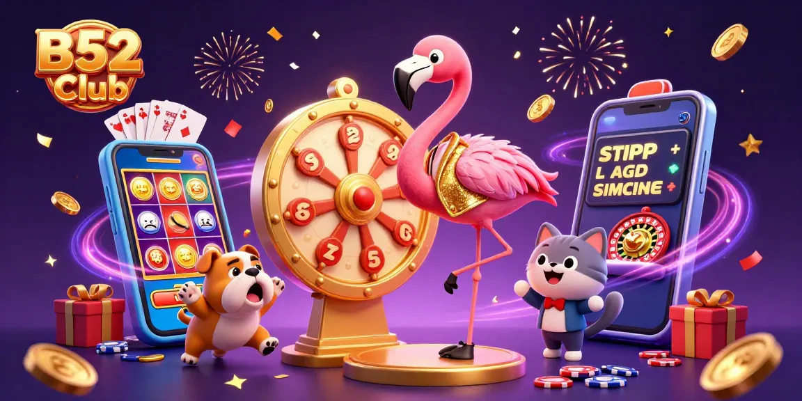 B52 Club engages gamers with vibrant slot action, featuring a cartoon host and dynamic prizes.