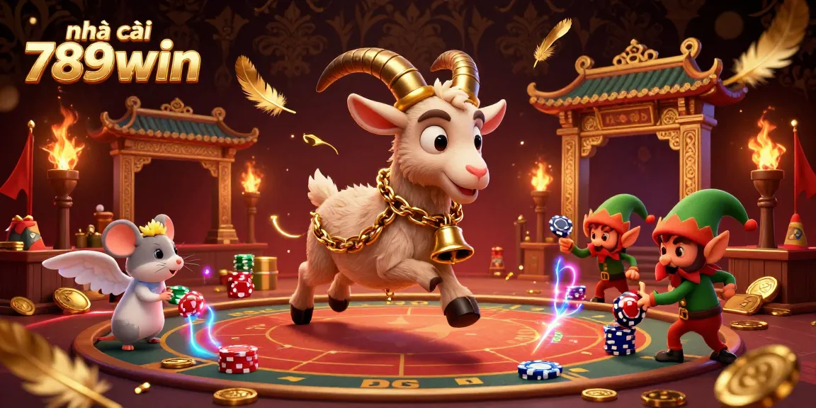 Experience the lively scenes at nhà cái 789win with a festive Krampus goat and playful gremlins in a bustling casino.
