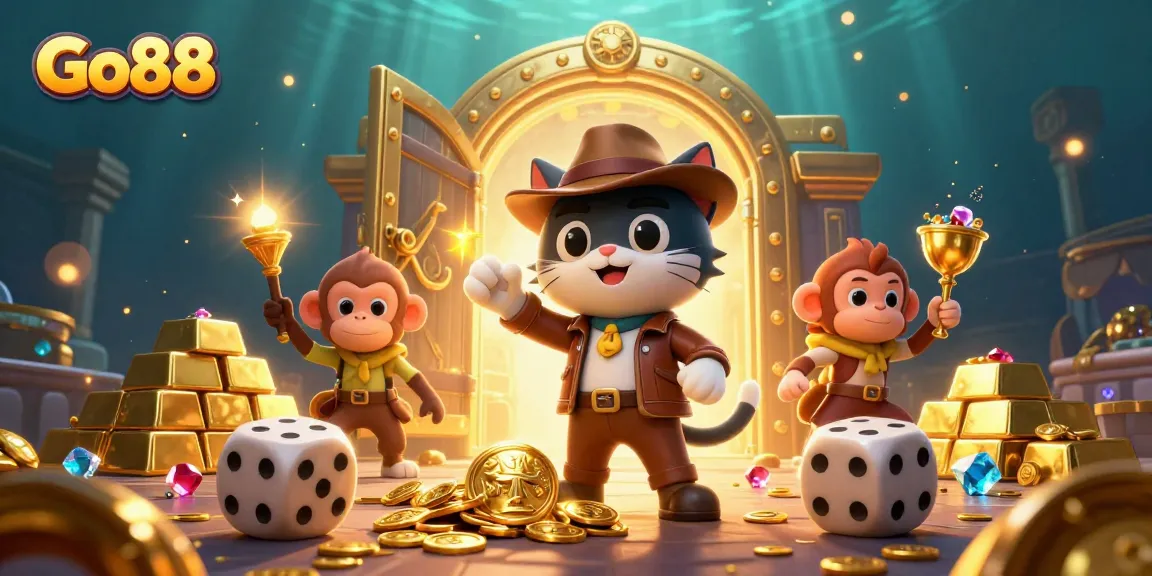 Join the Go88 adventure with an archaeologist cat uncovering casino treasures and gaming surprises.