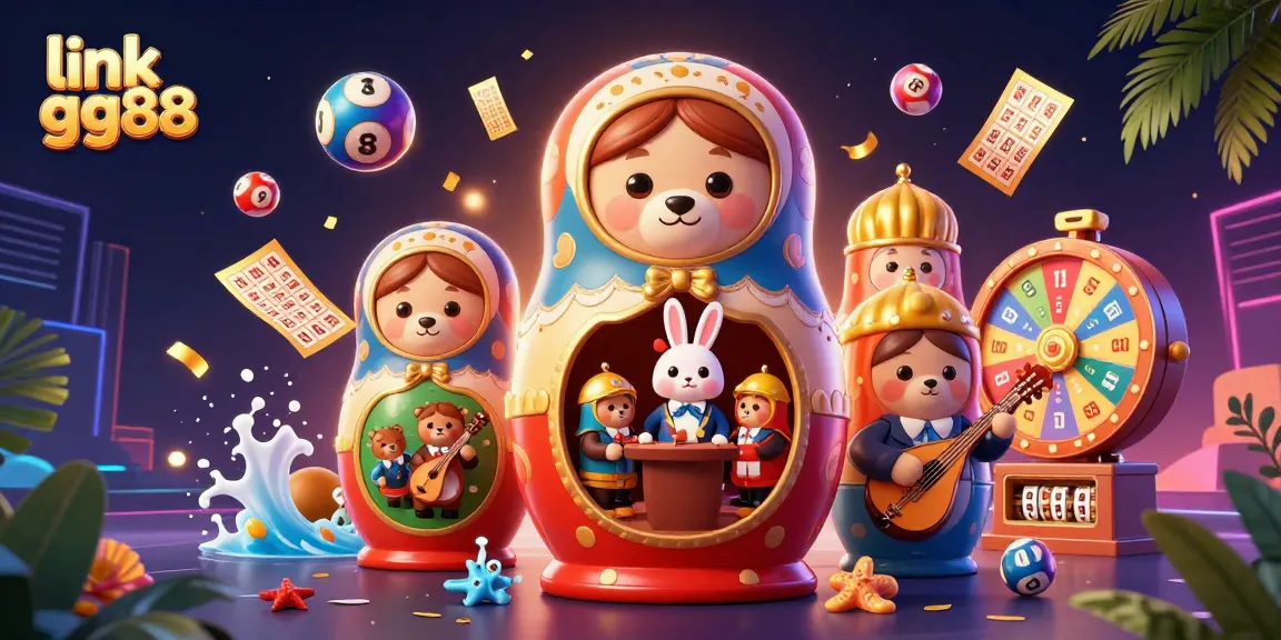 Link gg88 showcases exciting lottery elements with colorful bouncing balls and interactive dealer characters.