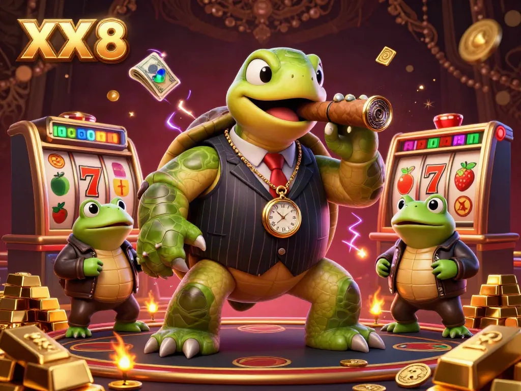 Engaging 3D illustration of XX 8 with vibrant casino elements and characters showcasing excitement.