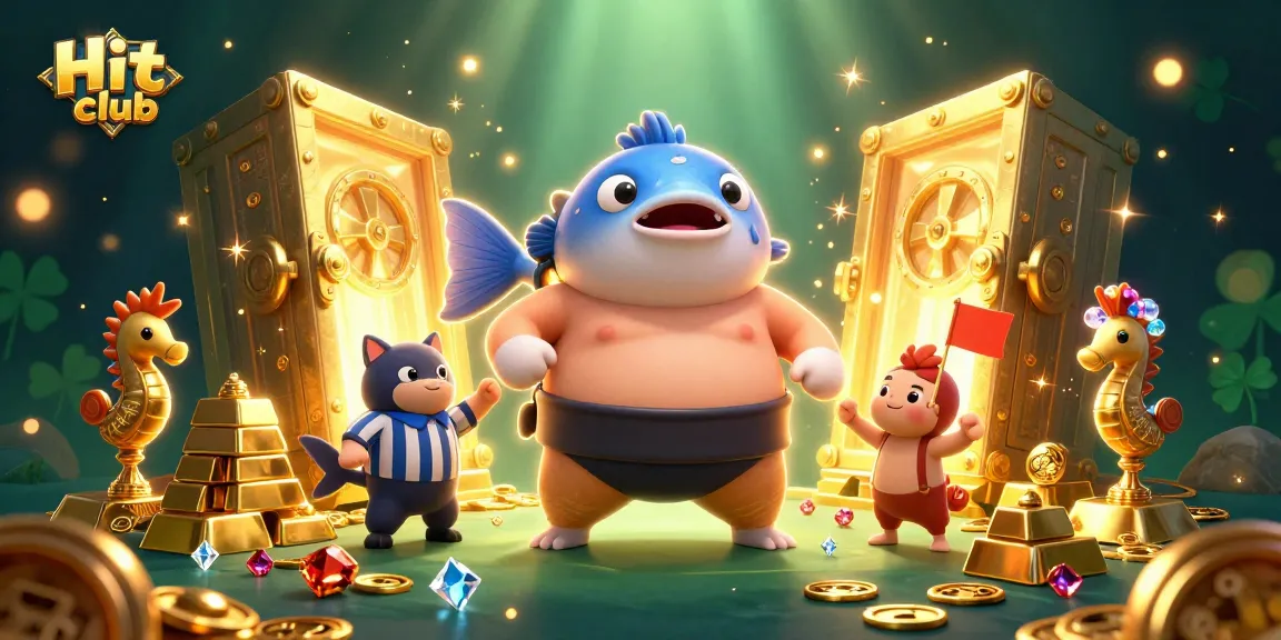 Hit club features a lively underwater scene with a sumo fugu, catfish referee, and seahorse fans celebrating big wins.