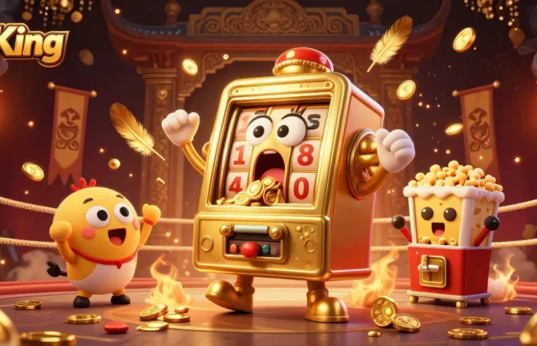 Join the fun at 79King as the golden slot machine hits jackpots and coins fly!