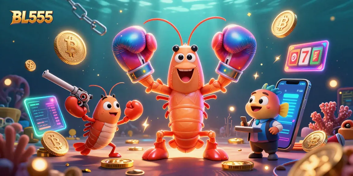 Experience the vibrant world of BL555, featuring a mantis shrimp and his sidekick amidst energetic gaming elements, showcasing online betting.