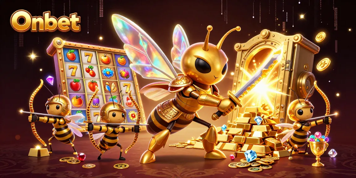 Experience excitement at Onbet with a vibrant slot game scene featuring a golden hornet samurai.