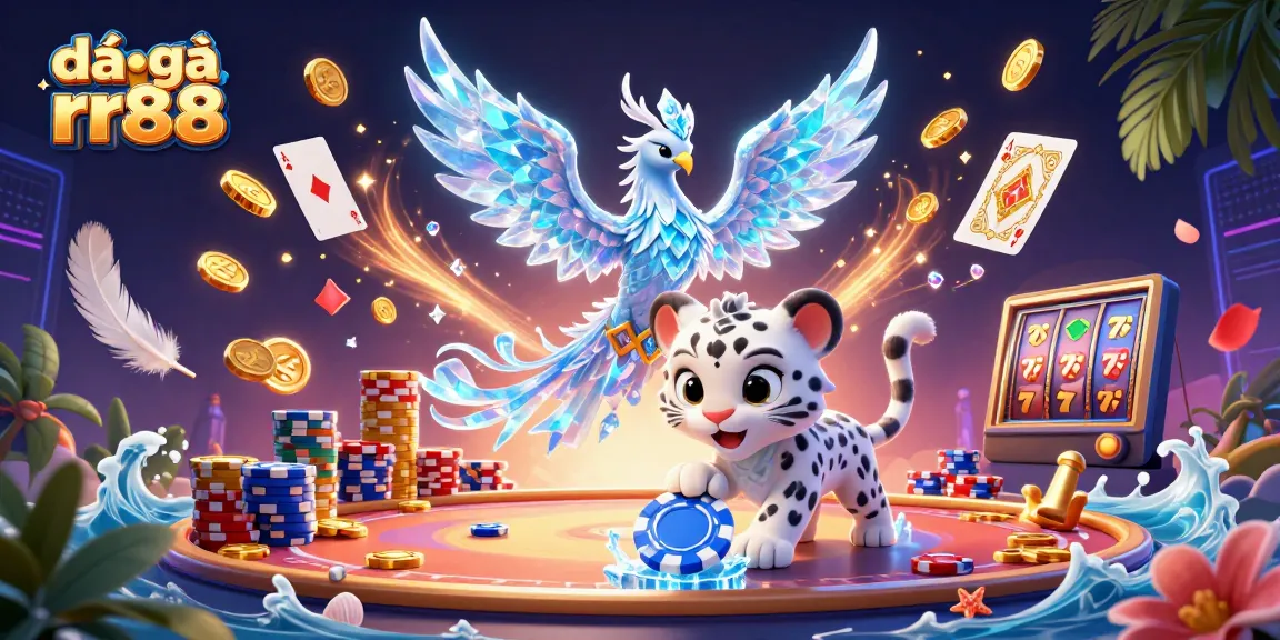 Experience the thrill of đá gà rr88 as a fierce phoenix and playful cub join in a vibrant betting scene.