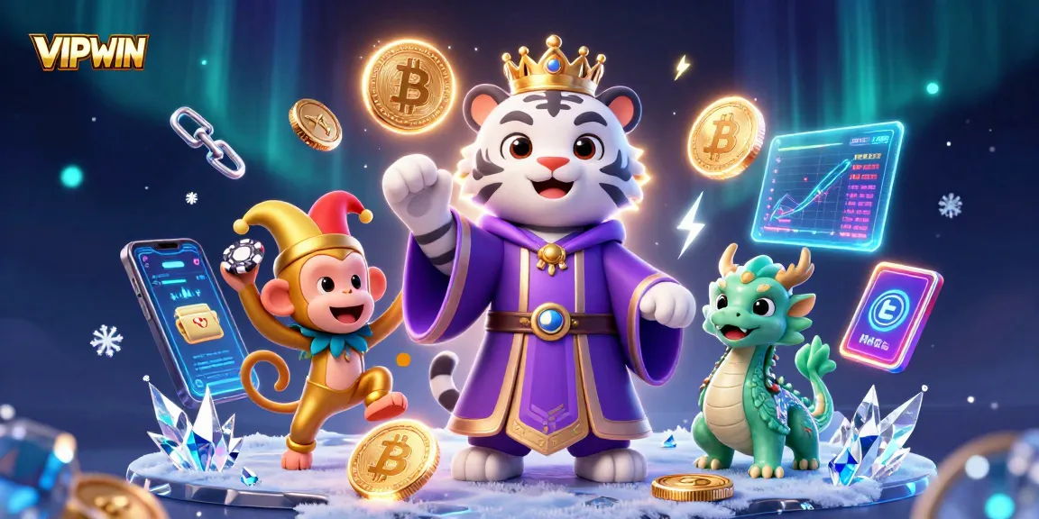 Engage in thrilling gameplay at VIPWIN with a dazzling scene of a tiger and jester in a vibrant casino atmosphere.