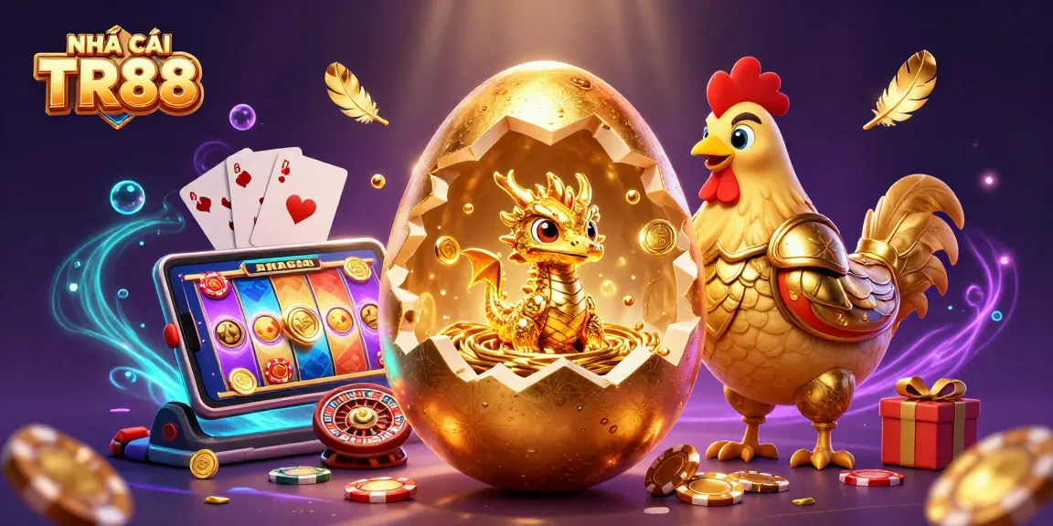 Experience NHÀ CÁI TR88 with a vibrant scene showcasing a golden dragon and casino games!