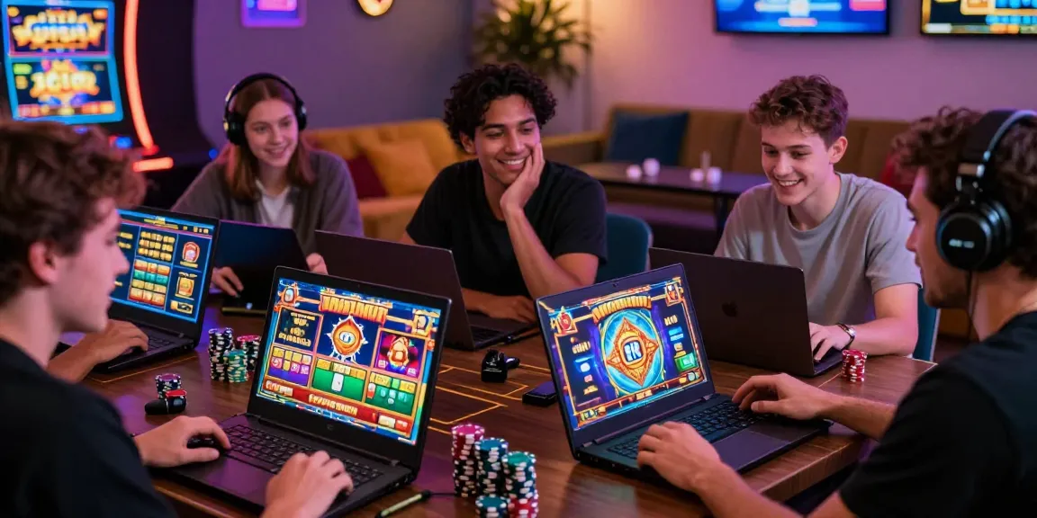 Excited players enjoying bonus buy slots in a vibrant online casino setting.