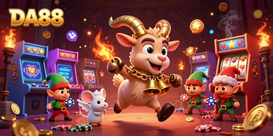 DA88 offers a captivating holiday horror casino scene featuring a Krampus goat and mischievous gremlins.