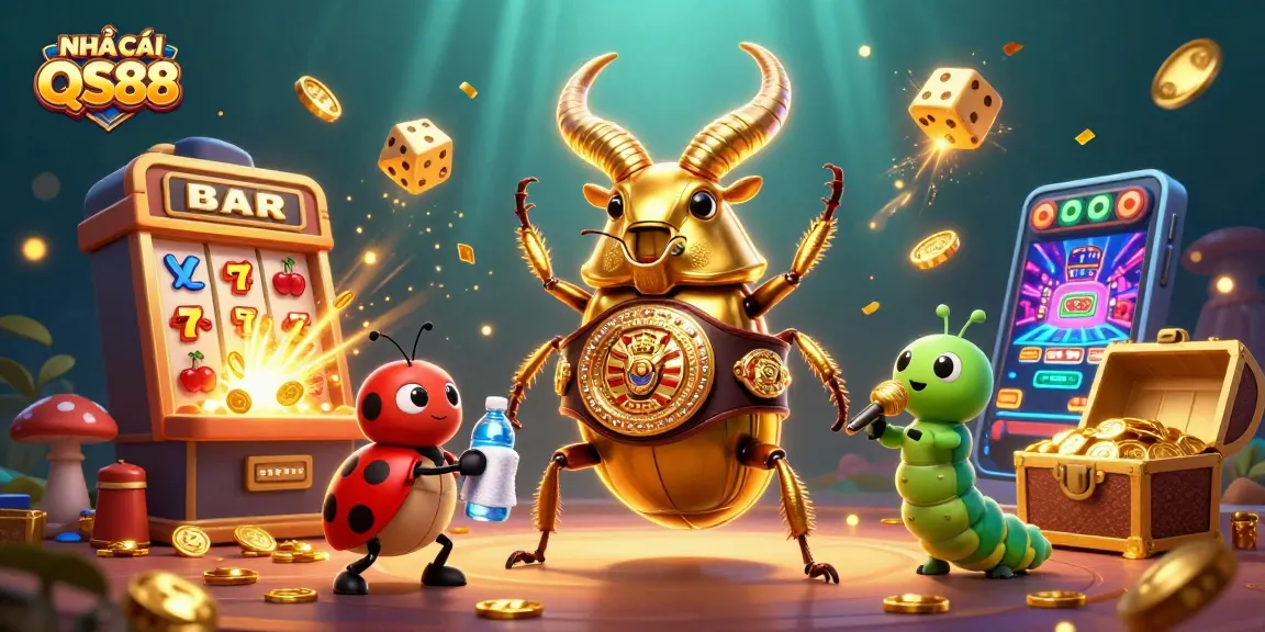 Experience the thrilling NHÀ CÁI QS88 with glowing characters amidst a vibrant casino scene.