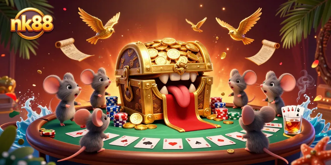 Engage in thrilling gameplay at nk88 with a treasure chest full of poker winnings and adventures.