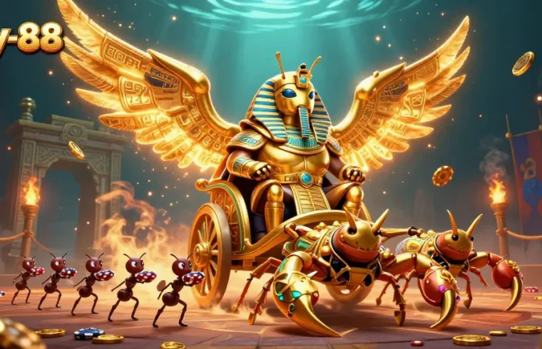 Exciting gaming adventure with hay-88, featuring a golden beetle and unique casino elements.