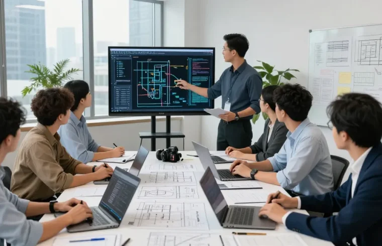 Engineers collaborating in a professional setting, showcasing Engineering Services Canada expertise.